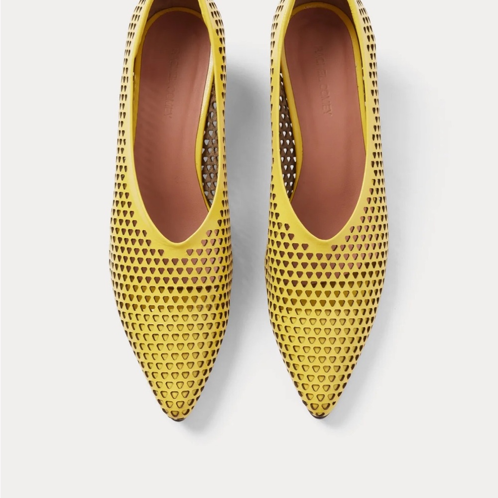 Rachel Comey Clemmie Kitten S-Punch Yellow Perforated Heels - Picture 5 of 10